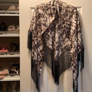 Ann Taylor Triangle Scarf Wrap with black fringe